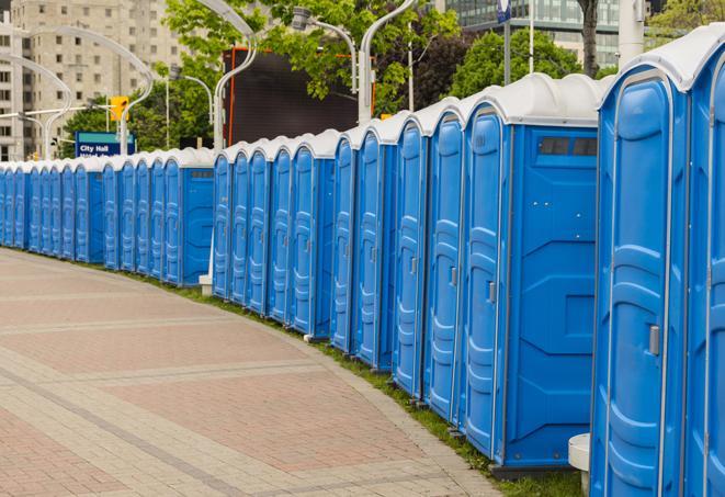 Seasonal porta potty units set up at a Shawnee, Kansas venue